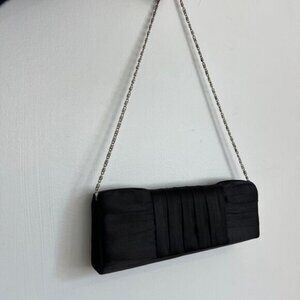 La Diva Black Satin Silver Tone Hardware Women's Clutch Shoulder Bag Purse